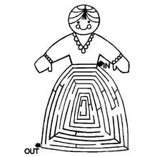 Coloriage Poupée avec robe labyrinthe