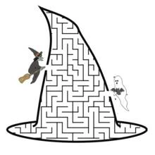 Coloriage Labyrinthe en forme de chapeau de sorcière