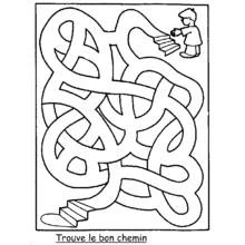 Coloriage Garçon cherchant le chemin dans un labyrinthe sinueux