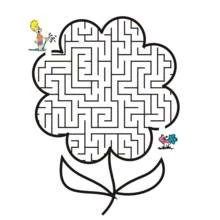 Coloriage Garçon arrosant un labyrinthe en forme de fleur