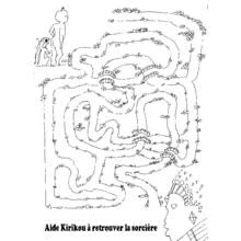 Coloriage Kirikou dans un labyrinthe pour retrouver la sorcière