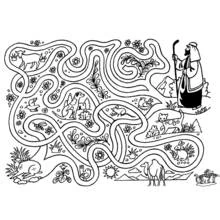 Coloriage Labyrinthe du berger avec des animaux