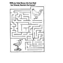 Coloriage Labyrinthe avec une poule et un héron