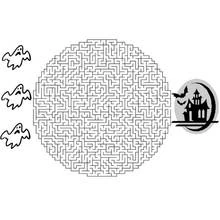 Coloriage Labyrinthe halloween fantômes vers la maison hantée