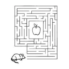 Coloriage Souris devant un labyrinthe menant à une pomme