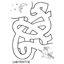 Coloriage Labyrinthe d'Halloween avec lune et sorcière