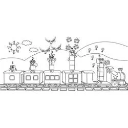 Coloriage Numberblocks à bord d'un train de 1 à 5