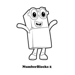 Coloriage Numberblocks numéro deux avec des lunettes rondes