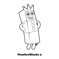 Coloriage Numberblocks 3 portant une couronne