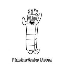 Coloriage Numberblocks 7 en train de saluer joyeusement