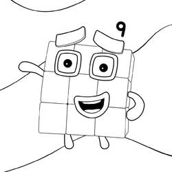 Coloriage Numberblocks numéro 9 souriant