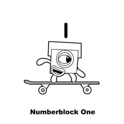 Coloriage Numberblocks one faisant du skateboard