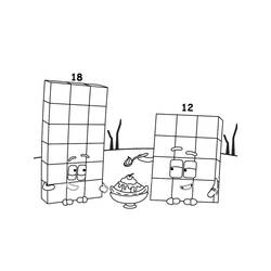 Coloriage Numberblocks 18 et 12 partageant une coupe glacée