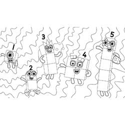 Coloriage Numberblocks un à cinq sur fond ondulé