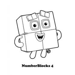 Coloriage Numberblocks 4 souriant aux yeux carrés