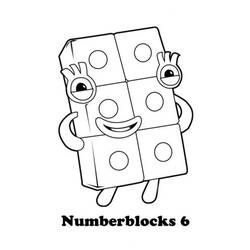 Coloriage Numberblocks 6 souriant avec six points