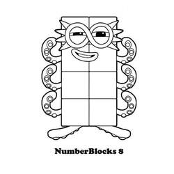 Coloriage Numberblocks 8 avec couronne pointue et bras tentacules