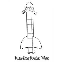 Coloriage Numberblocks Ten en forme de fusée