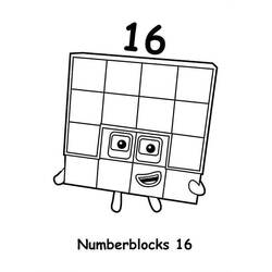 Coloriage Numberblocks 16 en grande grille carrée