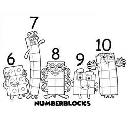 Coloriage Numberblocks de six à dix alignés ensemble