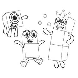 Coloriage Numberblocks trio jouant avec des bulles