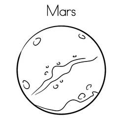 Coloriage Planete Mars avec cratères et lignes de canyon
