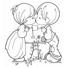 Coloriage Petits amoureux devant une boîte aux lettres