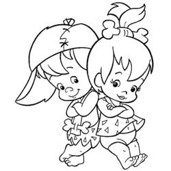 Coloriage Bamm-Bamm et Pebbles dos à dos