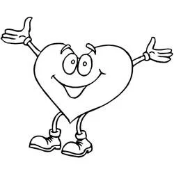 Coloriage Coeur souriant avec bras et jambes qui salue
