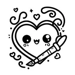 Coloriage Coeur kawaii tenant un pinceau