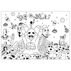 Coloriage Doodle art avec visages, extraterrestres et monstres Coloriage Doodle art avec visages, extraterrestres et monstres
