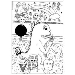Coloriage Dinosaure entouré de créatures doodle étranges Coloriage Dinosaure entouré de créatures doodle étranges