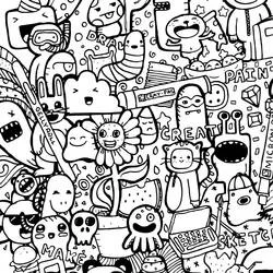 Coloriage Doodle art foule de monstres rigolos et objets Coloriage Doodle art foule de monstres rigolos et objets