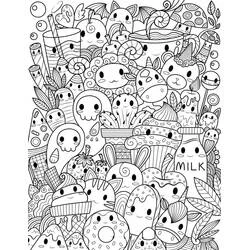 Coloriage Doodle art foule de sucreries et monstres kawaii Coloriage Doodle art foule de sucreries et monstres kawaii