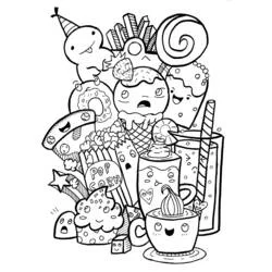 Coloriage Collage doodle de nourriture kawaii Coloriage Collage doodle de nourriture kawaii
