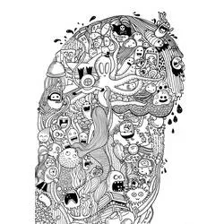 Coloriage Doodle art tête remplie de petits personnages Coloriage Doodle art tête remplie de petits personnages