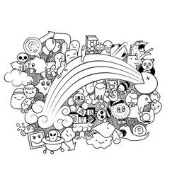 Coloriage Monde doodle rempli de personnages rigolos Coloriage Monde doodle rempli de personnages rigolos