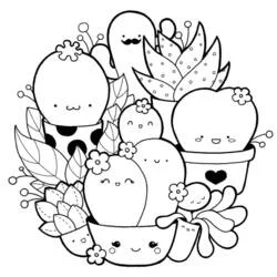 Coloriage Plantes mignonnes réunies dans des pots Coloriage Plantes mignonnes réunies dans des pots