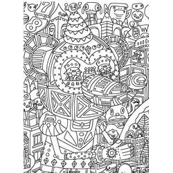 Coloriage Doodle art complexe avec robot et petites créatures Coloriage Doodle art complexe avec robot et petites créatures