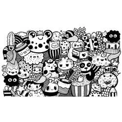 Coloriage Doodle art assemblage de personnages mignons Coloriage Doodle art assemblage de personnages mignons
