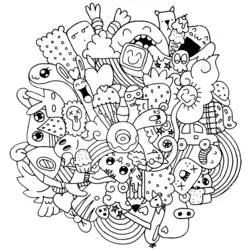 Coloriage Doodle art amas de personnages rigolos Coloriage Doodle art amas de personnages rigolos