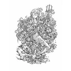 Coloriage Sirène entourée de créatures doodle marines Coloriage Sirène entourée de créatures doodle marines