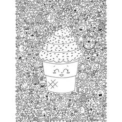 Coloriage Cupcake kawaii entouré de doodles de bonbons Coloriage Cupcake kawaii entouré de doodles de bonbons