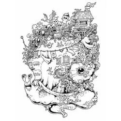 Coloriage Escargot portant un monde de doodle art sur sa coquille Coloriage Escargot portant un monde de doodle art sur sa coquille