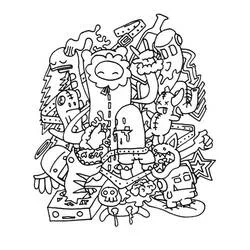 Coloriage Doodle art avec monstres et formes diverses Coloriage Doodle art avec monstres et formes diverses