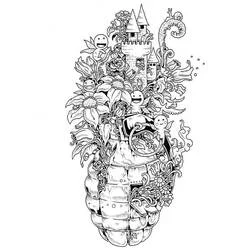 Coloriage Grenade transformée en jardin de doodle art Coloriage Grenade transformée en jardin de doodle art