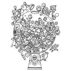 Coloriage Distributeur de chewing-gum rempli de créatures doodle Coloriage Distributeur de chewing-gum rempli de créatures doodle