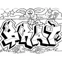 Coloriage Graffiti avec un lapin et un oiseau au-dessus du mot BRAT Coloriage Graffiti avec un lapin et un oiseau au-dessus du mot BRAT