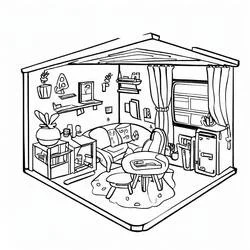 Coloriage Salon d'appartement vu en perspective