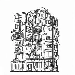 Coloriage Appartement moderne avec balcons